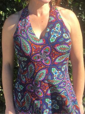 🪭HOST PICK🪭 London Times bold blue paisley print fit-and-flare dress, EUC